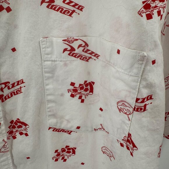 Disney Pixar Toy Story Pizza Planet Button-Up Shirt Mens L Red/White - Picture 2 of 7